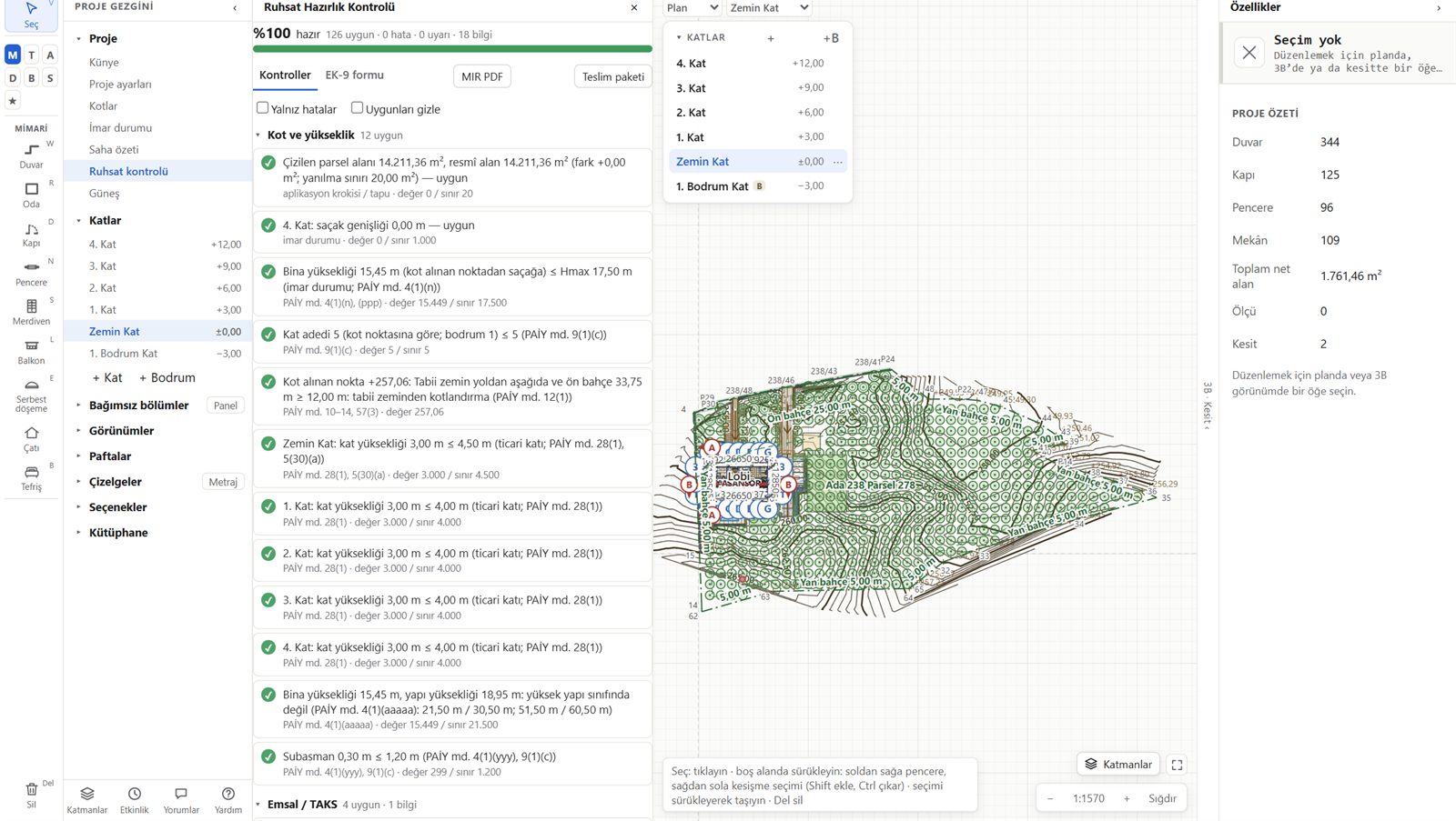 Clair Build permit readiness check: 100% ready, 126 checks passed, each linked to the regulation article